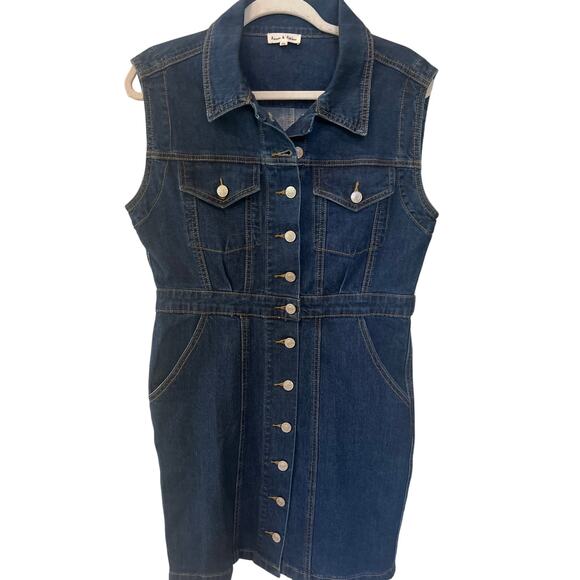 Aaron & Amber Denim Button Front Dress Size Medium Cowboy Western - Picture 1 of 10